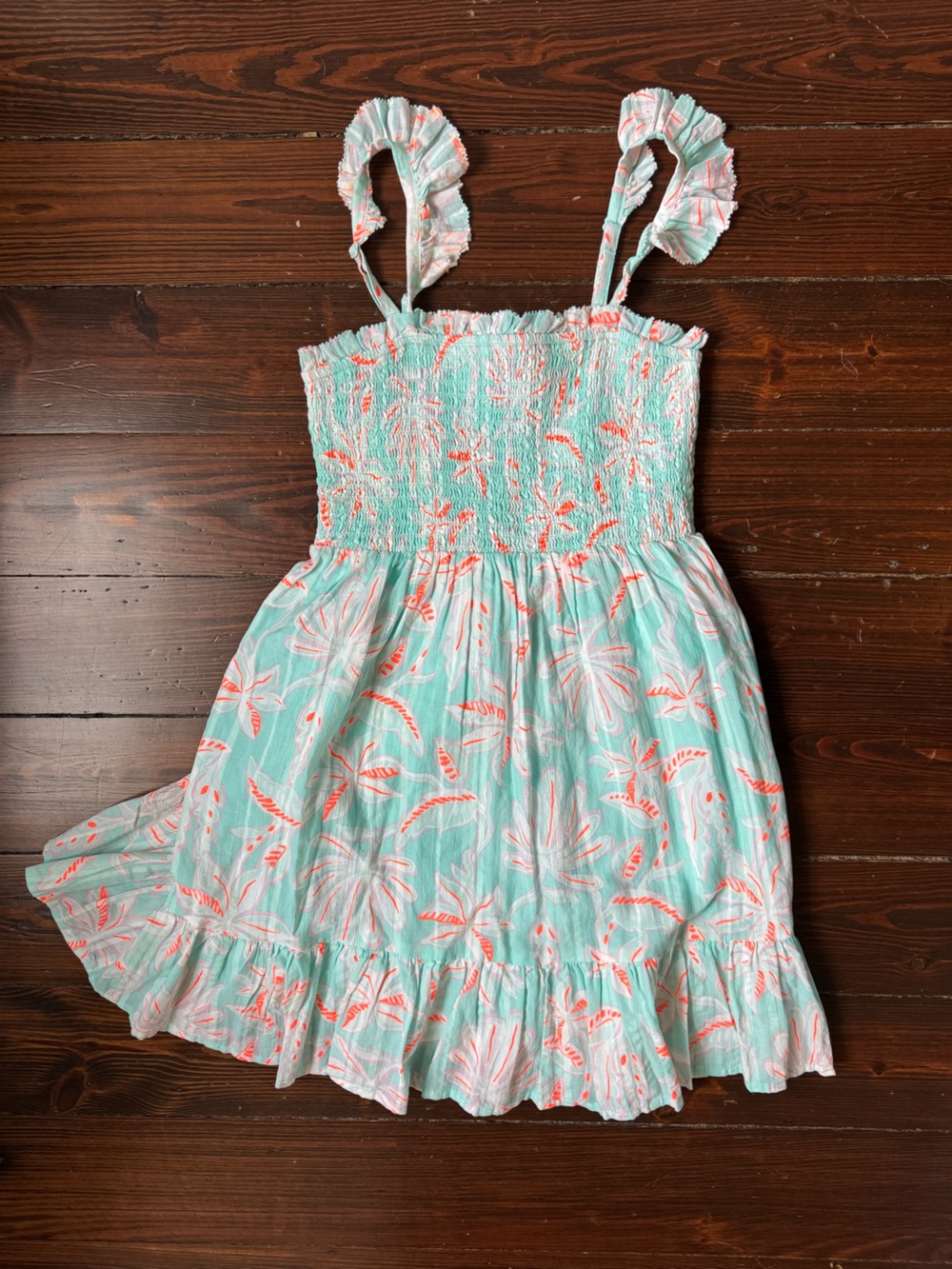 Vineyard Vines Mint Dress with Coral Tropical Print - Girl’s Small